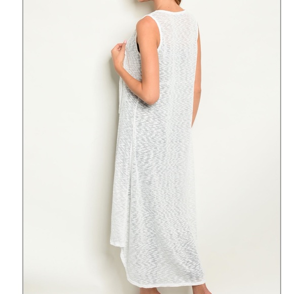 Ivory light slub knit long duster vest - Picture 2 of 8